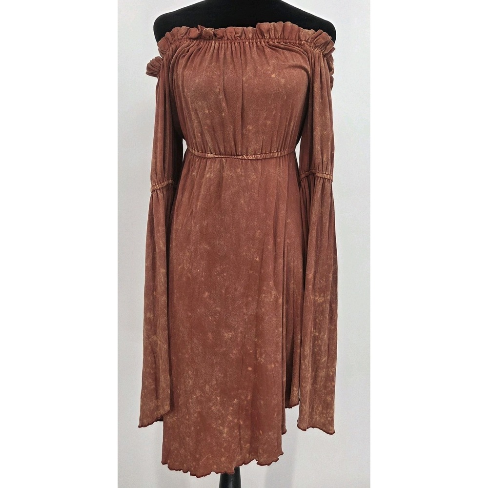 Medieval Renaissance Peasant Dress Women Medium Orange Off The Shoulder Tie Dye